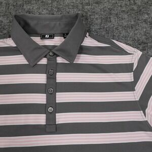 FootJoy‎ Polo Shirt Mens Large Gray Pink Stripe Performance Golf Stretch